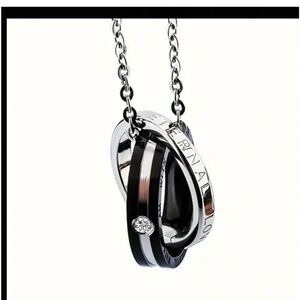 18k Gold Plated Black & Silver Interlocking Eternity Rings pendant Necklace